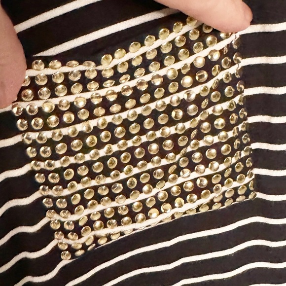 SOFT SURROUNDINGS DARK BLUE AND WHITE STRIP TUNIC TOP SZ M - Picture 6 of 9